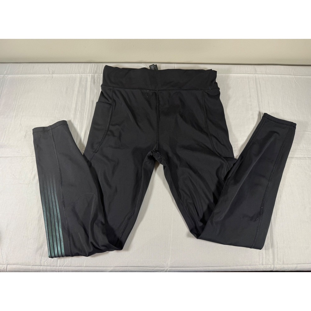 Savage X Fenty Black Iridescent Striped Active Leggings XL Side Pockets